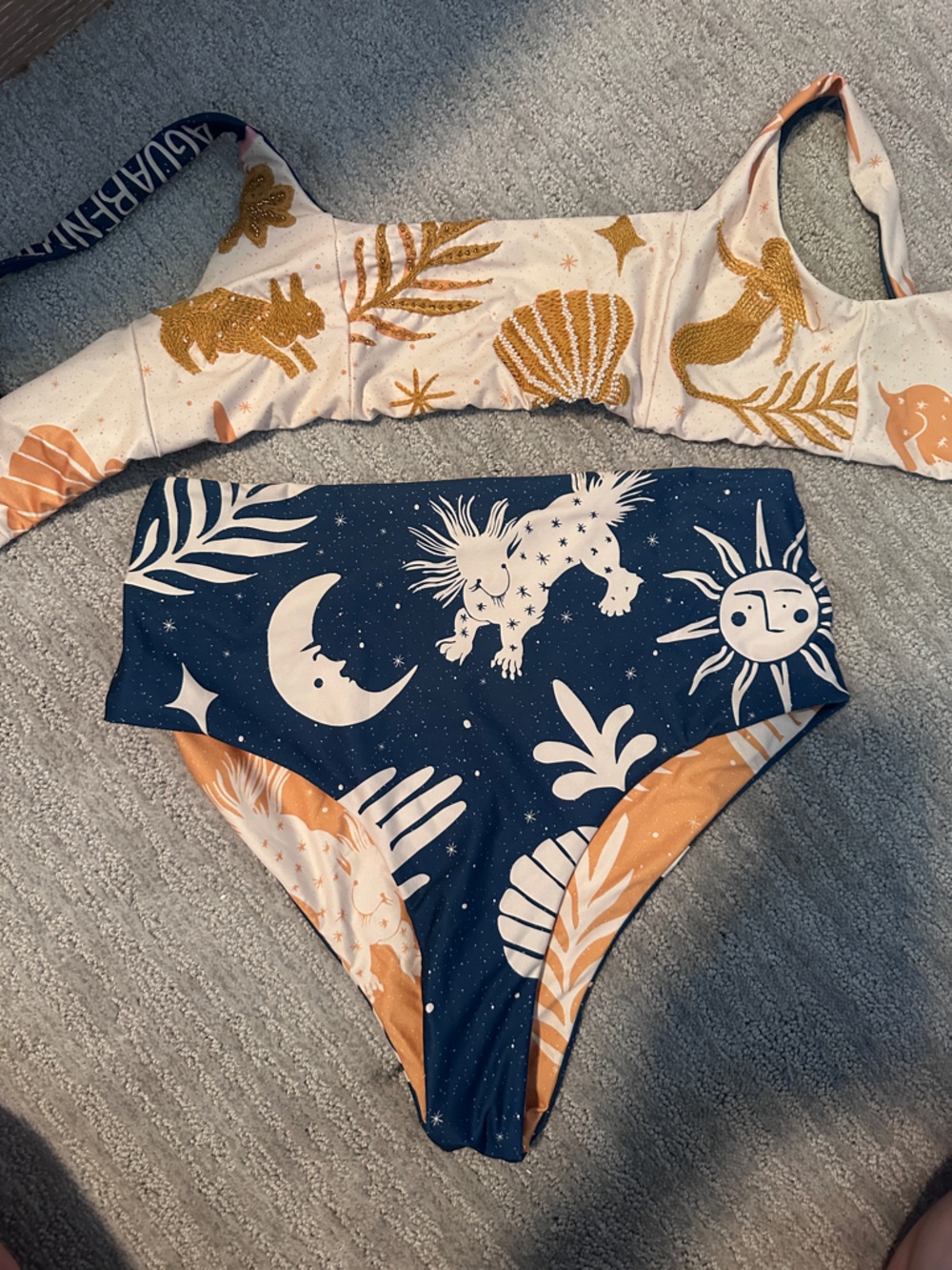 Agua Bendita Embroidered Celestial Navy & Cream Bikini